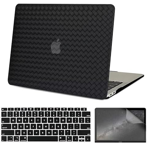 Compatible with MacBook Air 13 Inch Case with Touch ID 2021 2020 2019 2018, Model A2337 M1 A2179 A1932, Classic Braided Leather Hard Plastic Case with Keyboard Cover & Screen Protector, Black Cover