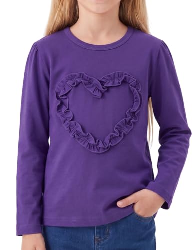 Image of Noomelfish Girls Ruffle Heart T-Shirts Cute Long Sleeve Tee Tops (4-12 Years)