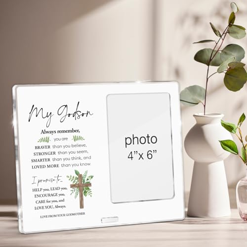 YGBF Godson Gifts for Babies Boys Baptism First Communion, Godson Picture Frame Gifts From Godmother, Boy Baby Christening Baptism Gift Acrylic Photo Frames 4 x 6 Inches Photo by YGBF - Used condition - Image 4
