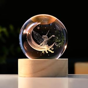 IFOLAINA Moon Fairy Crystal Ball – 3D Laser Engraved Glass Night Light, Decorative Globe, Crystal Moon Sphere – Gifts for Girls, Her, Fairy Lovers