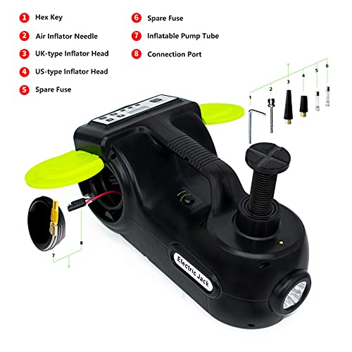 Image of E-HEELP Electric Car Jack Kit 5Ton 12V Hydraulic (Lifting Range: 6.1-20.86 inch) with Impact Wrench & Inflator for Car SUV Sedan MPV with LCD & Tire Pressure Display