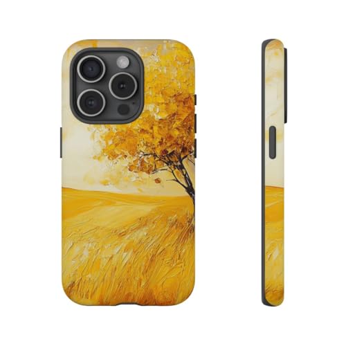 Coque iPhone 15 Pro arbre d'automne rigide mate anti-rayure et jaune