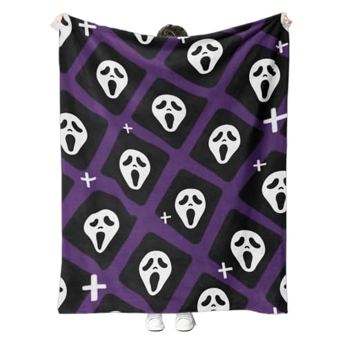 YWZDS Spooky Face Throw Blanket Purple and Black Halloween Ghost Blankets Fuzzy Gifts for Sofa Couch Bedroom (30 x 40 inch)