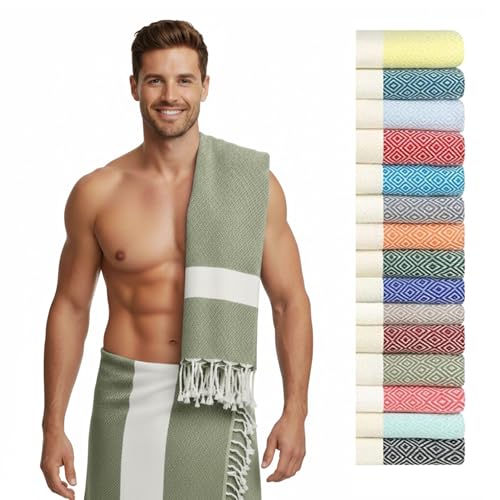 Saunahandtuch Damen Herren 100x200 cm (Baumwolle), Saunatuch XXL, Hamamtuch groß 100 x 200 - lang, platzsparend, leicht - Sauna Hamam Strand Tuch Zubehör, Saunakilt Handtuch Strandtuch, Geschenk