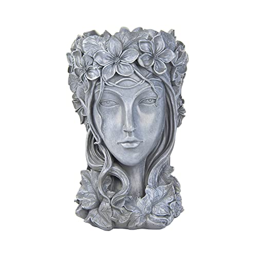 Sungmor Creative Goddess Head Planter Statue For Garden Ornaments | 9×9×14 Inch Premium Resin | Cool Face Large Diameter Flower Pot For Patio Lawn Garden Yard Decor #TOP6