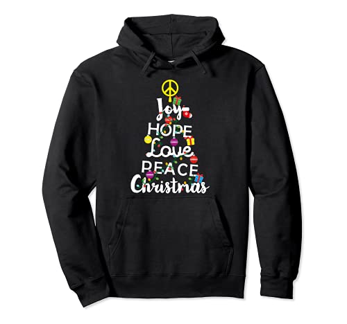 Joy Hope Love Peace Christmas Tree Funny X mas 60s 70s Gifts Sudadera con Capucha