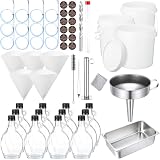 Teecyhooo 62 PCS Maple Syrup Processing Kit with Pan, 12 Glass Bottles, 5 Buckets with Lids, 12 Plastic Spiles, Hydrometer Test Cup, 12 Filters, Stickers & Funnel for Maple Syrup and Sugar Starter Kit