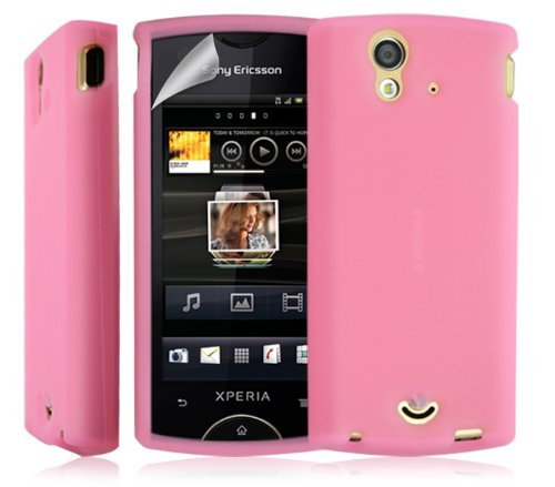 Coque étui housse en Silicone pour Sony Ericsson Xperia Ray couleur rose + film écran