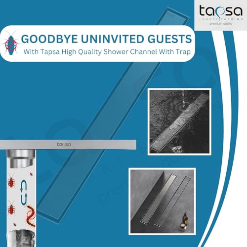 Image of Tapsa Tile Insert Floor Drain | 304 Stainless Steel | Invisible Shower Drain Channel | Shower Drain Channel |Water Drain Channel | Floor Drain with Cockroach Trap | Anti-Rust. (SS Matte, 12X4)