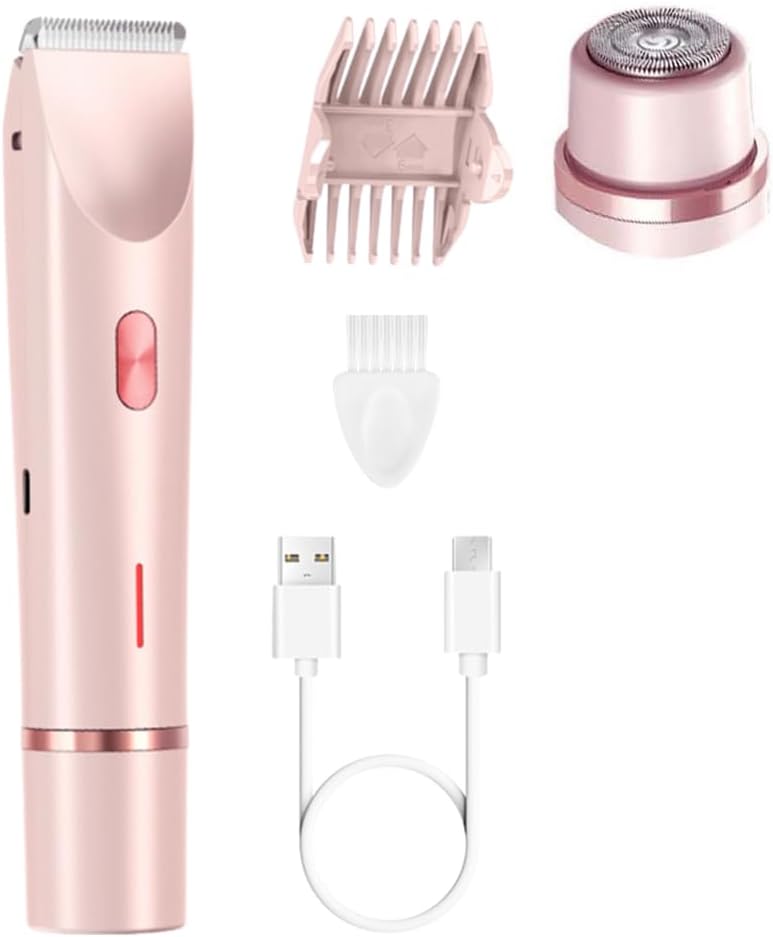2-in-1 Women's Body Shaver,2025 Upgrade Electric Shaver Bikini Trimmer for Women,Dual Head Cordless Electric Razor IPX7 Waterproof Wet and Dry Hair Trimmer for Face Lip Chin Underarm Legs (Pink)