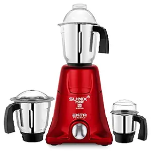 Su-mix EPNEX 750-Watts Mixer Grinder with 3 Steel Jars (1 Wet Jar, 1 Dry Jar and 1 Chutney Jar) (Red) ISI Certified