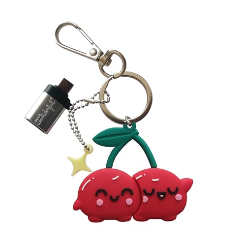 WONDEE Mr Wonderful [2 en 1] Llavero + Pendrive Original USB con adaptador USB C de 32 GB, figuras de cerezas enamoradas – Mr Wonderful Regalos Comunion Niñas Originales, Cumpleaños o Navidad