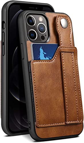 Ganyuu Cases For Iphone 12/12 Mini/12 Pro/12 Pro Max, Pu Leather Wallet Protective Case, With Card Holster Wrist Strap, Mobile Phone Holder Back Cover Case (Color : Brown, Size : 12 6.1") #TOP19