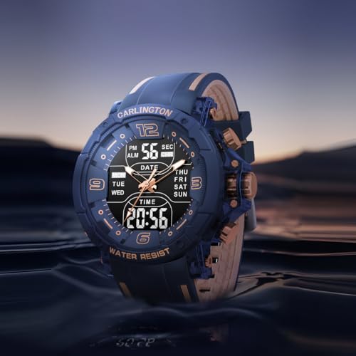 Image of Carlington Velocity Series Analog-Digital Sports Watches for Men and Boys with Alarm, Stopwatch, Backlit Display, Dualtime, Silicone Rubber Strap, Water & Shock Resiatant - CT 8140
