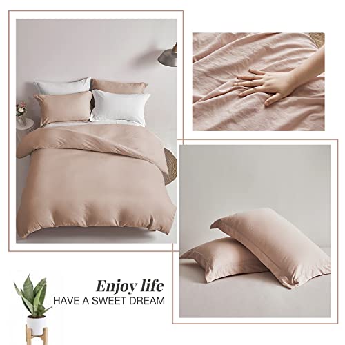 Mildly Super Soft Duvet Cover - 100% Washed Microfiber Rugby Tan Comforter Cover Set 3 Pieces Queen Size Bedding Set With Zipper Closure & Corner Ties #TOP5