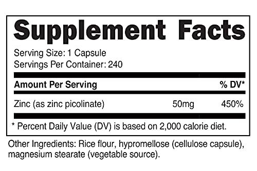 Nutricost Zinc Picolinate 50mg, 240 Vegetarian Capsules - Gluten Free and Non-GMO (240 Caps) - Image 3