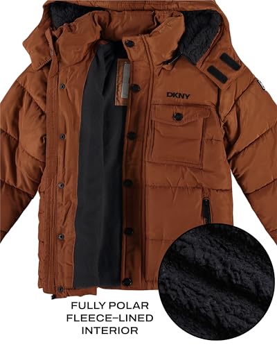 Image of DKNY Boys Puffer Jacket - Wind Water Resistant Polar Fleece Lined Boys Winter Coat - Cozy Kids Jacket with Sherpa Lined Hood