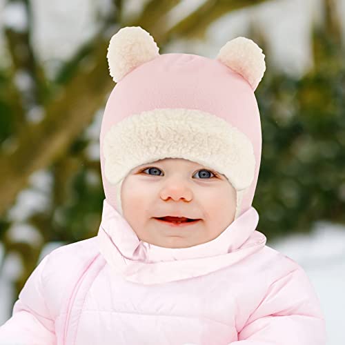 Infant Winter Hat Boy & Girl Baby Hats And Mittens Set Sherpa Lined With Earflaps - Newborn Trapper Hat 0-6,6-12,12-24 Months (Pink) #TOP1