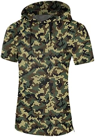 Athletic Short Sleeve Hoodie for Men Lightweight Workout Camo Tops Pullover Shirt with Side Zipper(Army Green,XX-Large)