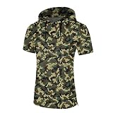 Athletic Short Sleeve Hoodie for Men Lightweight Workout Camo Tops Pullover Shirt with Side Zipper(A
