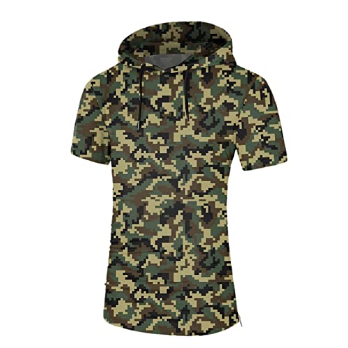 Athletic Short Sleeve Hoodie For Men Lightweight Workout Camo Tops Pullover Shirt With Side Zipper(Army Green,Xx-Large) #TOP16