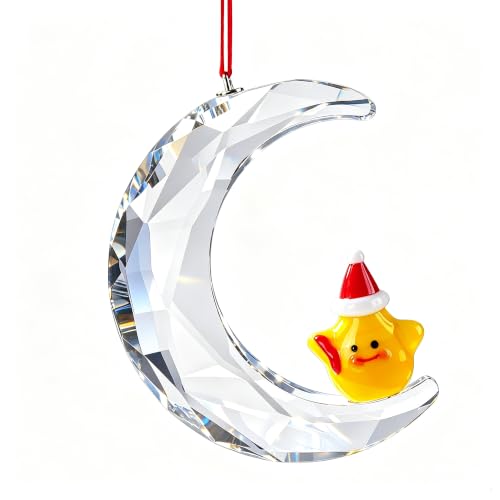 Crystal Moon with Santa Star Suncatcher Xmas Tree Hanging Ornament