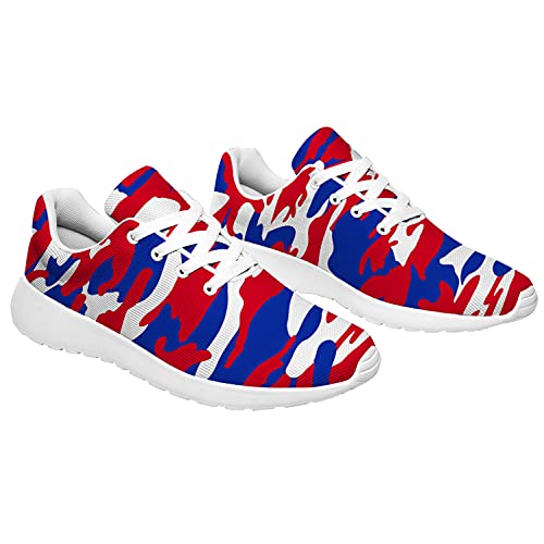 Ciadoon Mens Camouflage Shoes Womens Running Walking Tennis Sneakers Blue Red Camo Patriotic Shoes Gifts For Boy Girl,Size 11 Men/13 Women White #TOP3