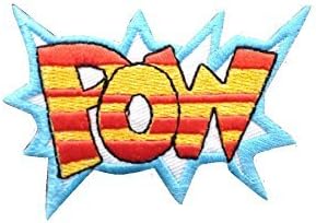 2 pieces POW Iron On Patch Fabric Applique Motif Children Superhero Cartoon Decal 2.7 x 2 inches (7 x 5 cm)