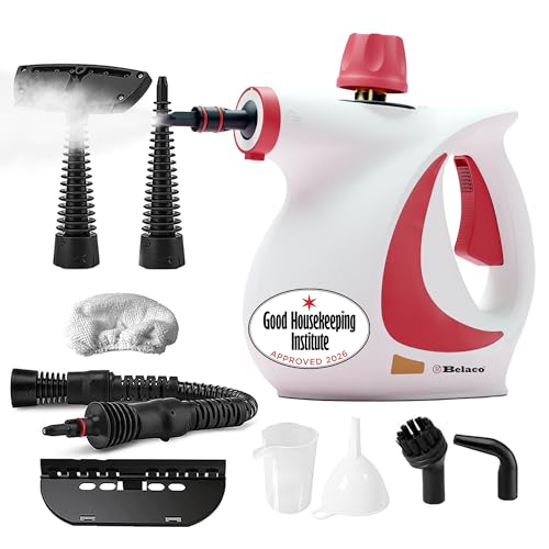 Belaco Handheld Steam Cleaner – High Pressure Multi-Purpose Steam Cleaner 1050W with 9 Accessories | Portable Chemical Free Steamer for Home, Kitchen, Bathroom, Tiles, Grout, Upholstery & Cars BSC389A