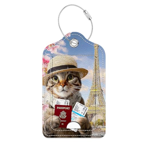 Étiquettes à bagages chat contre la perte de valise avec boucle acier