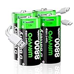 WAVYPO Rechargeable Lithium D Batteries, 8800mWh High Capacity D Cell Batteries with 2 in 1 USB-C Charging Cable, D Size Cell Battery Replacement for Floodlight Toys (4 Pack)