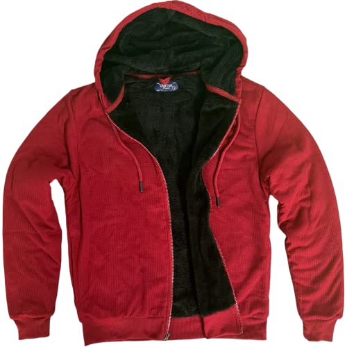 Image of Visitor Men's Heavyweight Sherpa Lined Thermal Hoodie Jacket, Red, XXL