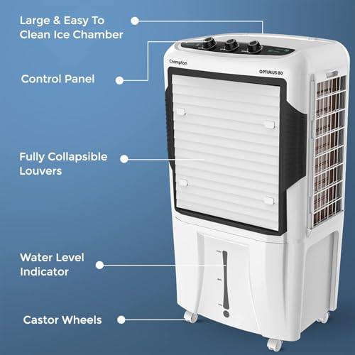 Image of Crompton Optimus Desert Air Cooler 80L| High density honeycomb| Auto fill| Water Level indicator| Fully collapsible Louvers| 4 way Air deflection| Humidity control| Cooling mode & Auto Swing