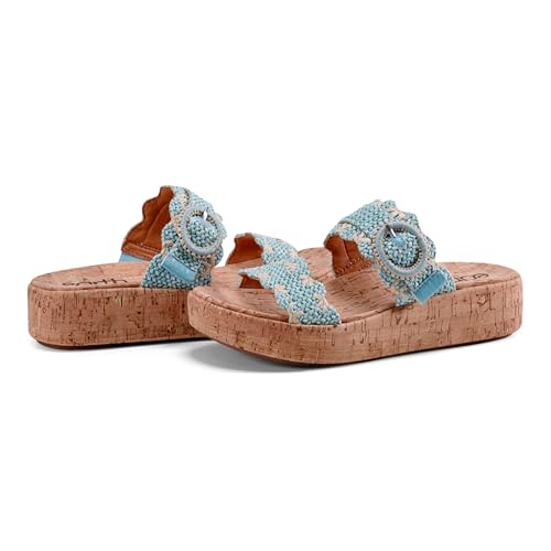 Sandale compensée bleu pour marcher sans douleur en taille 41 EU