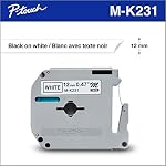 Brother Genuine MK231 Black on White Non-Laminated Tape for P-Touch Label Makers, 12 mm Wide x 8 m Long