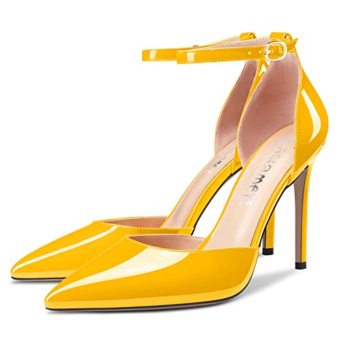 Castamere Women Stiletto High Heel Pointed Toe Ankle Strap Two-Piece Dress Pumps Slip-on Buckle Wedding Party 3.9 Inches Heels4