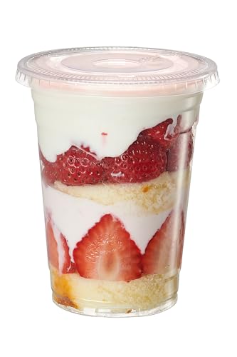 GUSTO 16 oz. Clear Plastic Cups With Flat Lids 50 Count (No Hole), Fruit Cups with Lids for Party - Perfect for Smoothies, Milkshakes, and To-Go Beverages -(Formelry Comfy Package)