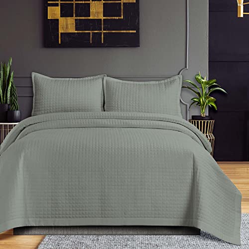 Tribeca Living Naples King Microfiber Quilt Set, Silver Grey