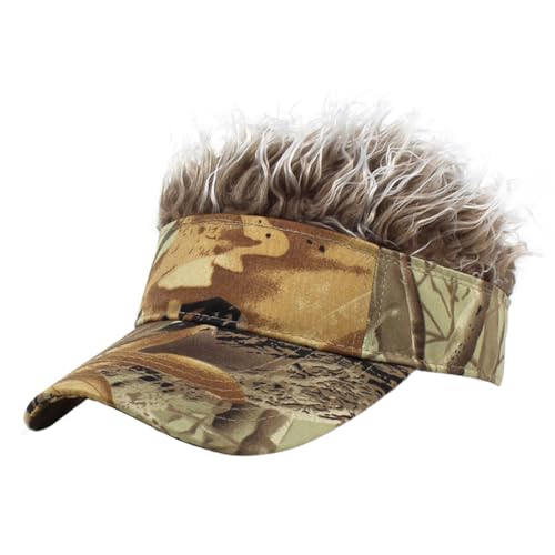 Men's Novelty Hair Hat, Visor with Hair Hat, Funny Spiked Sun Hats, Adjustable Duckbill Hat for Sports and Outdoor Activities