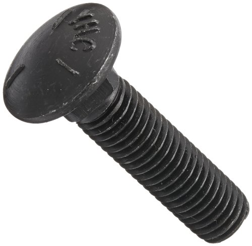 Steel Carriage Bolt, Grade 5, Plain Finish, Square Neck, Round Head, Meets ASME B18.5/SAE J429, 1-1/2