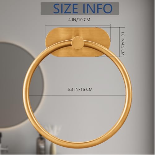 Self-Adhesive Towel Ring for Bathroom, No Drilling Stainless Steel Rustproof Hand Towel Holder, Wall Mounted Bathroom & Kitchen Towel Hanger with Strong Adhesive, Modern Bath Organizer Brushed Gold by Kinbrace - Image 3