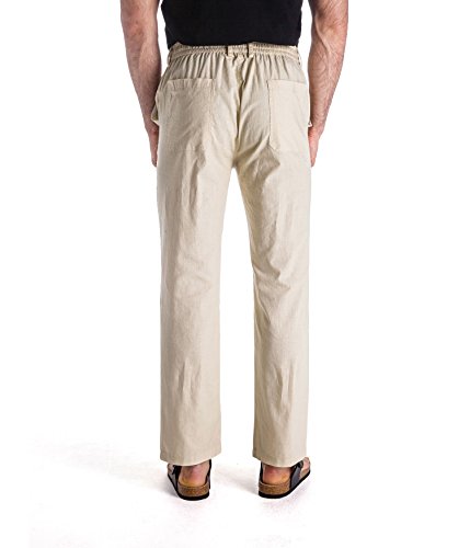 MUSE FATH Men's Drawstring Casual Beach Trousers Linen Summer Pants-Beige-XXXL — view 2