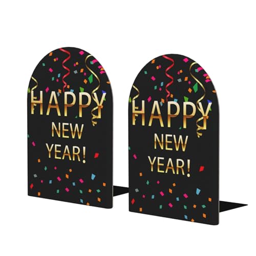 Happy New Year, Colored Ribbon Detachable Wooden Bookshelf with Metal Base Office Bookshelves 1 Pair