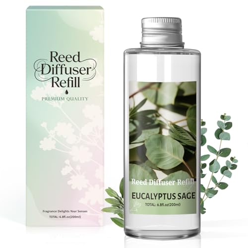 SCENTORINI Reed Diffuser Oil Refill, Eucalyptus Sage Diffuser Oil 6.76 Fl Oz, Natural Scented Essential Oil Refill Long Lasting Summer Home Fragrance for Room Spa Aromatherapy Bathroom Home 