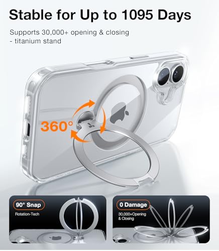 TORRAS 360° Spin Magnetic Stand for iPhone 16 Plus Case, Compatible with Magsafe,12FT Military Shockproof - Image 2