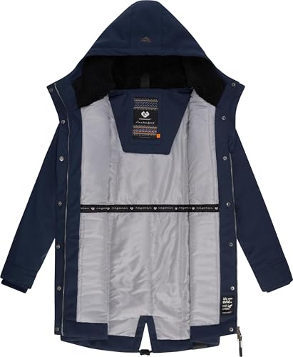 Ragwear Damen wasserdichter Mantel Lange warme Winterjacke mit Teddyfleece Kapuze Canny Canvas YOUMODO Navy Gr. S