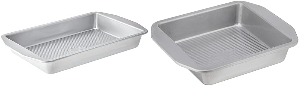 USA Pan American Bakeware Classics Lasagna & Cake Pan Bundle, Includes 9 x 13-Inch Rectangular and 8-Inch Square Aluminized Steel Pans