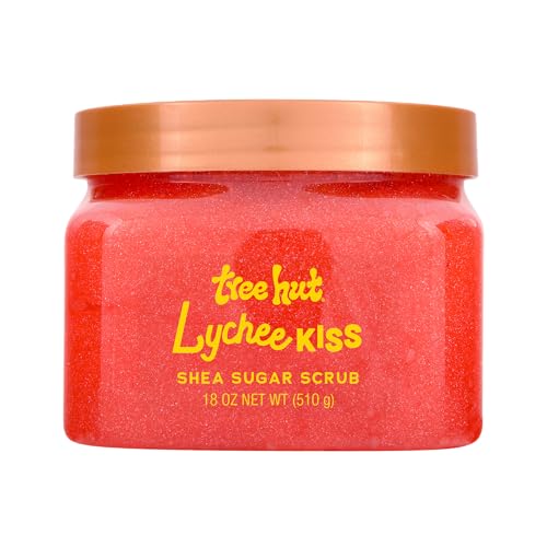 Tree Hut Lychee Kiss Shea Sugar Scrub, Exfoliating, Hydrating & Moisturizing Body Scrub with Shea Butter & Nourishing Essential Oils, Smooth & Soften Skin, 18 oz