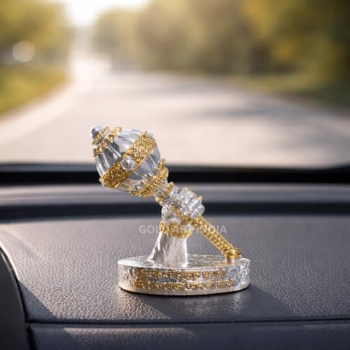 Image of Gold Art India Hanuman Gada Idol Gold & Silver Plated - Bajrangbali Symbolic Murti for Car Dashboard, Home Mandir & Office Decor | Spiritual Gift Item | 4 Inch