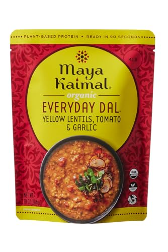 Image of Maya Kaimal Foods Organic Indian Everyday Dal (Pack of 1) - Fully Cooked Ready to Eat Meals w /Yellow Lentils, Tomato & Garlic - Vegan, Kosher & Non-GMO Microwavable Indian Food